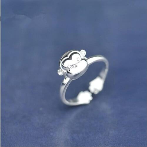 Beautiful Animal Korean Fashion 925 Sterling Silver Jewelry Small Monkey Element Opening Ring Wholesale SR134