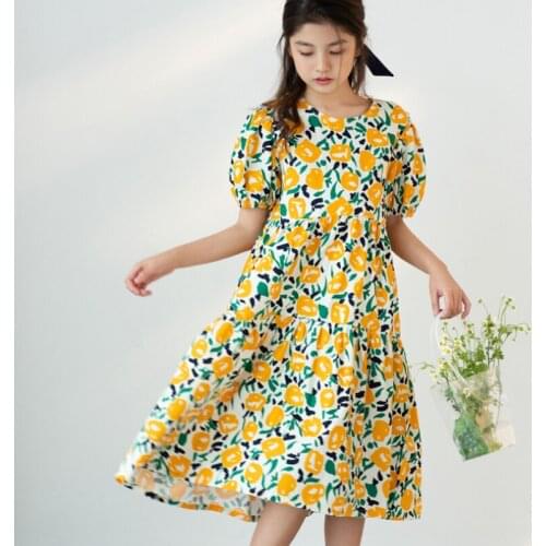 Fashion Girls Floral Dress Mommy and Daughter Dresses 2021 New Summer Baby Children Clothes Puff Sleeve Teen Kids Clothing,#6129