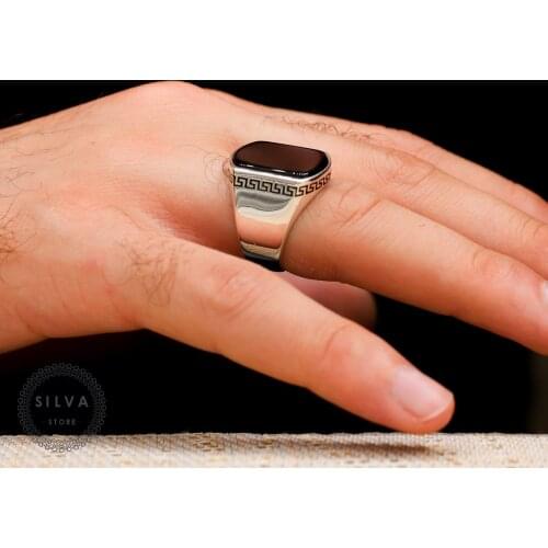 Silva 925 Sterling Silver Ring for Men Onyx Black Agate Stone S925 silver fashion Jewelry Gift Mens Rings All sizes