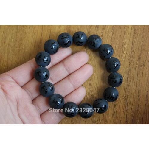 BR433 Frosted Black Onyx Tibetan Mantras 14mm Beads Man Bracelets Ethnic Jewelry Om mani padme hum Adjustable Bracelet