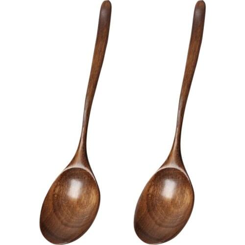 Vintage Chinese Style Handcrafted Wooden Soup Spoon Set of 2, for Dinner, Salad Desserts, Snacks, Rice, Soup, Fruit
