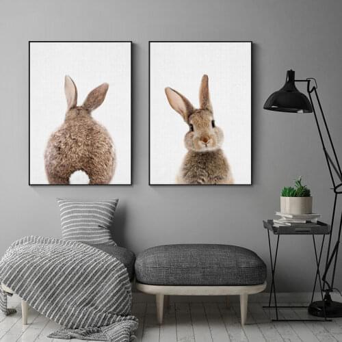 Bunny Rabbit Tail Wall Art Picture Woodland Animal Canvas Poster Nursery Print Minimalist Painting Nordic Kids Baby Room Decor