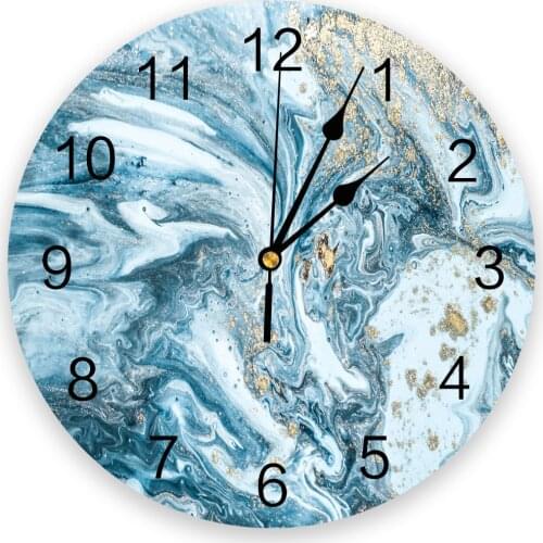 Marble Texture Blue Print Wall Clock Wall Art Silent Non ticking Round Wall Watch for Home Decortaion Best Gift