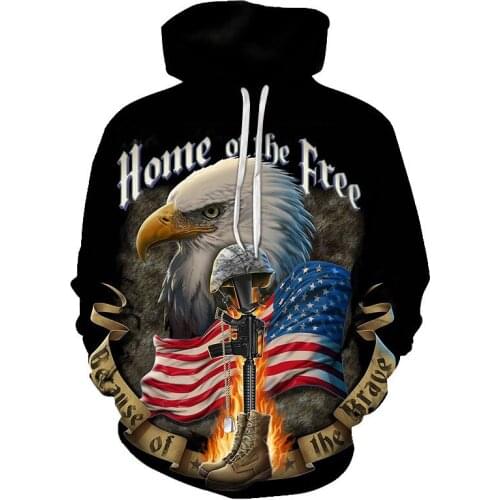 New USA flag eagle hoodie mens street wear hoodies animation 3D printed hoodie sweatshirt animal mens and womens casual Tops