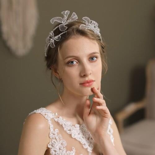 Elegant Wedding Bridal Headdress Alloy Branch Pearls Organza Flower 2-Stands Hair Hoop For Perform Travel Studio Photo Prop O591