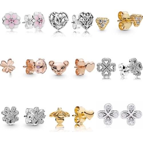 Original Openwork Flourishing Heart Enamel Magnolia Bloom With Crystal Studs Earring For Women Wedding Gift Europe Jewelry