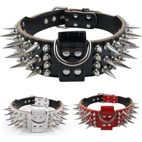 2 inch Wide Genuine Leather Dog Collar Spiked Studded Dog Collar for Medium Large X-Large Pitbull Rottweiler Dogs Cool Spikes