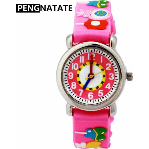 PENGNATATE Watch Girl Fashion Lovely Pink Children Cartoon Watches 3D Silicone Bracelet Wristwatch Kids Gift Hot Sale Hand Clock