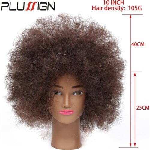 Plussign Traininghead 10" Afro 100 Human Hair Makeup Mannequin Head Hairdressing Training Head With Clamp Professional Styling