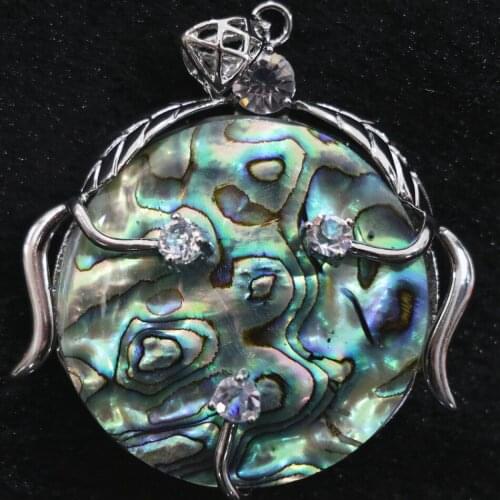 Casual/Sporty 42mm Natural Abalone Paua Shell Flat Round Pendant Crystal Beads Newly Hot Sale Jewelry Accessory B1108