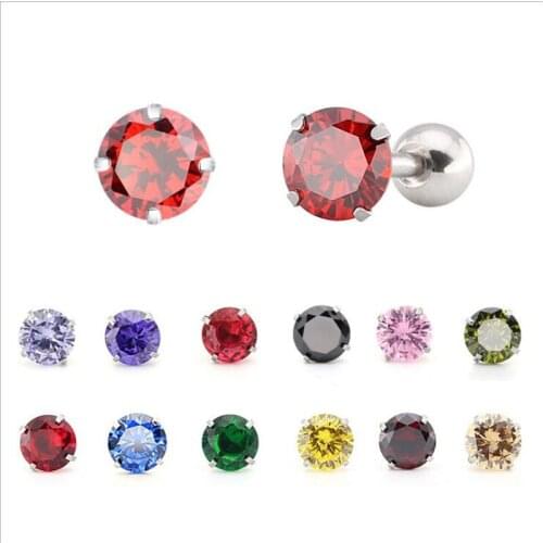 Se040 316L Stainless Steel Screw Back Round Colorful 4mm AAA Zircon Stud Earrings 4 Colors Vacuum Plating No Fade Allergy
