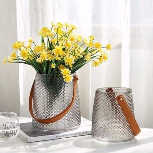 Nordic Crystal Glass Vase Simplicity Vases With Handle Tabletop Flower Hydroponic Plant Bottle Home Decoration Accessories
