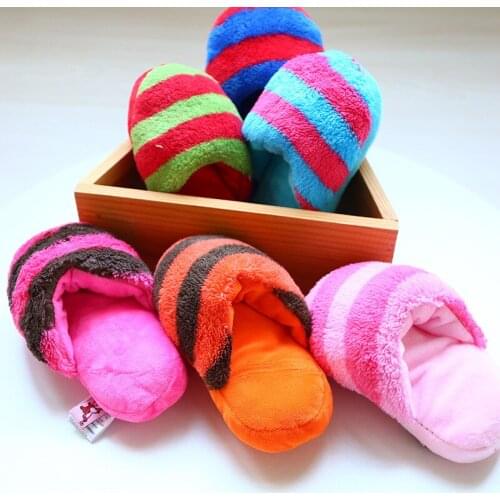 Dog Chew Toys Dog Soft Stuffed Toys Colorful Striped Slippers Plush Toy Pet Squeak Sound Vocal Toys Pet Interactive Accessories