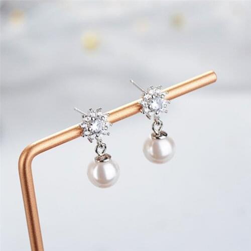 Sole Memory Individuality Sun Flower Pearl Zircon Fringe Pendant 925 Sterling Silver Fashion Female Dangle Earrings SEA581