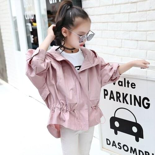 Girls Windbreaker Coat Kids Jackets Baby Children Clothing 2021 Spring Autumn New Hooded Outwear Pink Blue HPY113