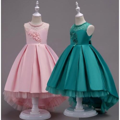 Pretty Satin Teenager Girl Dresses Asymmetrical Beaded Appliques Wedding Birthday Dresses Girls Prom Frocks 6 8 10 12 14 16 Yrs