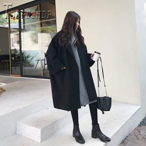 2019 Trendy Autumn Woolen Coat Cloak Style Big Pocket Female Jacket Overcoat