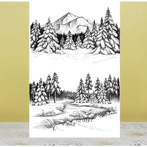 ZhuoAng Mountains and trees Clear Stamps/Silicone Transparent Seals for DIY scrapbooking photo album Clear Stamps