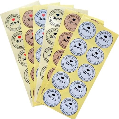 100pcs Thank You merci Stickers Round Seal Label Stationery Scrapbooking Stickers Birthday Party Gift Decorations Labels