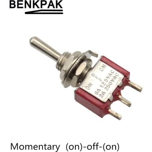 2pcs 6mm Momentary toggle switch spring return to single side 3 pins (on)-off-(on)