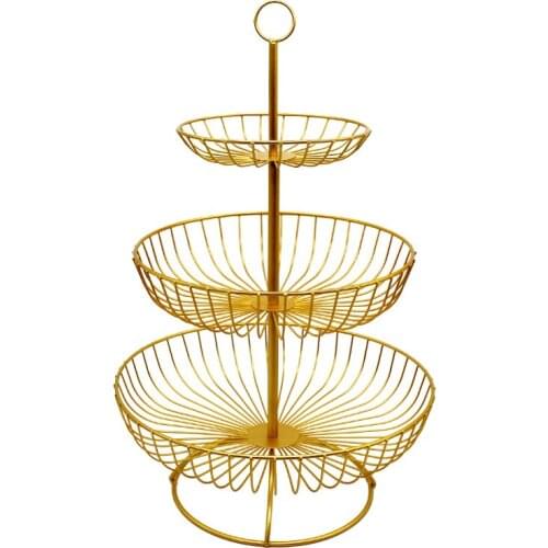 3-Layer Simple Round Iron Art Household Fruit Tray Countertop Fruit Basket Tray Rack Storage Basket Storage Box