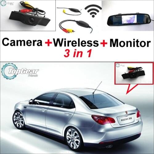 3 in1 Special Rear View Camera + Wireless Receiver + Mirror Monitor DIY Parking System For Roewe 550 2007~2012