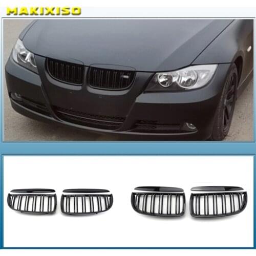 4PC/SET Pair Car Front Kidney style Double Slat Grille Set For BMW E90 E91 2005-2008