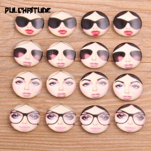 6pcs mix Wear Glasses Beautiful Girl Pattern Round Glass Cabochon 20mm 25mm Dome Flat Back DIY Jewelry Finding