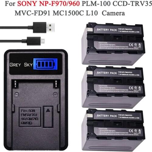 6600mAh NP-F960 NP-F970 NP F960 F970 F950 Battery for Sony PLM-100 CCD-TRV35 MVC-FD91 MC1500C L10 / LCD USB charger
