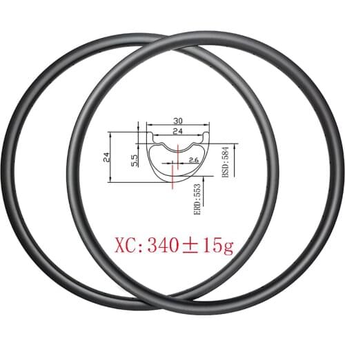 340g 27.5er MTB XC 30mmx24mm Hookless tubeless Asymmetric Disc carbon rims UD 3K matte glossy cross country mountain bike wheels