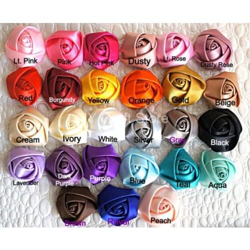 30Colors U PICK -100pcs/lot 35mm Satin Roses -1.3"Petite Satin Rosettes -Wholesale Lot -Satin Rolled Rosettes - Fabric Flowers