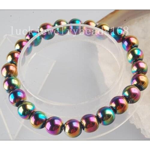 Free Shipping Fashion Jewelry 8mm Fashion Multicolor Magnetic Hematite Stretch Bracelet 7" FG6266