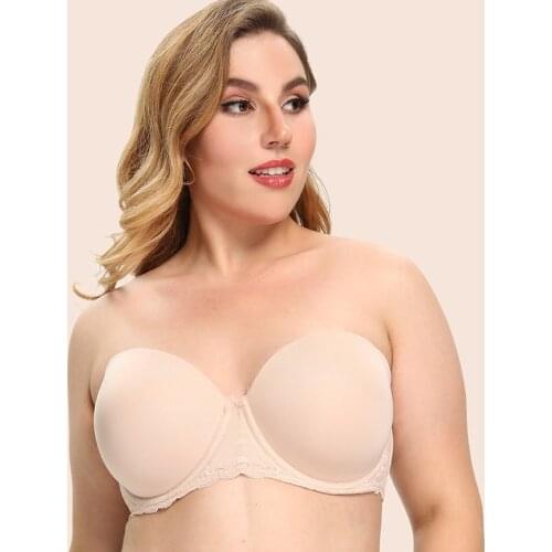 Plus Size Seamless Strapless Bra Thin Cup Anti-slip Steel Ring Gathered Push Up Bras Lace with Underwire Large Women Lingerie