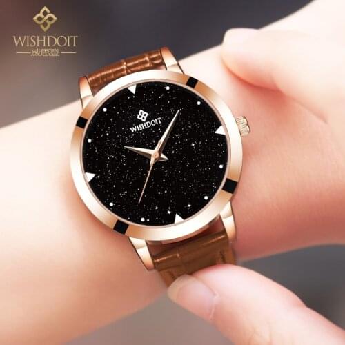 2020 NEW WISHDOIT Star Sky Girl Wristwatch Luxury Elegant Quartz waterproof Rose Gold Leather Ladies Watch Reloj Mujer