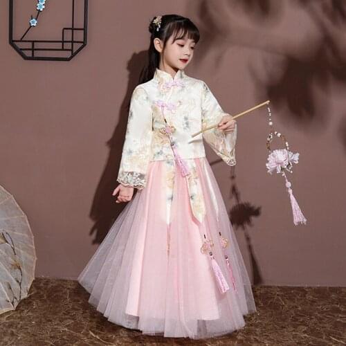 Flower girl Princess Chinese Style Wedding Bridesmaid party long Dress new girl birthday party party Lace Embroidery Dress 2020