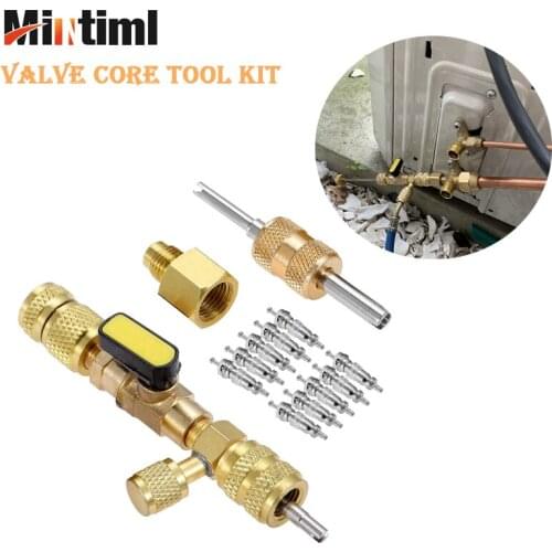 R410A R22 Valve Core Remover Installer Tool with Dual Size SAE 1/4 & 5/16 Port for R404A R407C R134A R12 R32 HVAC System