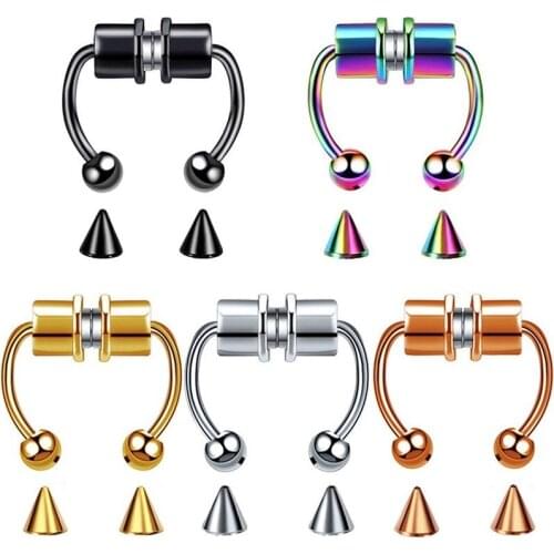 5PCS U Shaped Fake Nose Ring Hip Hoop Septum Rock Stainless Steel Magnet Nose Piercing Punk Piercing Body Jewelry Nose Ring