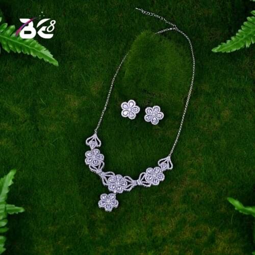Be 8 Beautiful Flower Design Colorful Necklace and Stud Earring Sets Wedding Bridal Jewelry for Woman Bijoux Femme Ensemble S060
