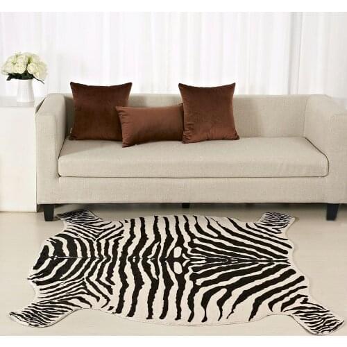 Zebra Cow Goat Printed Rug Cowhide Faux Skin Leather NonSlip Mat Animal Print Carpet for Home 110X75CM/40*80CM