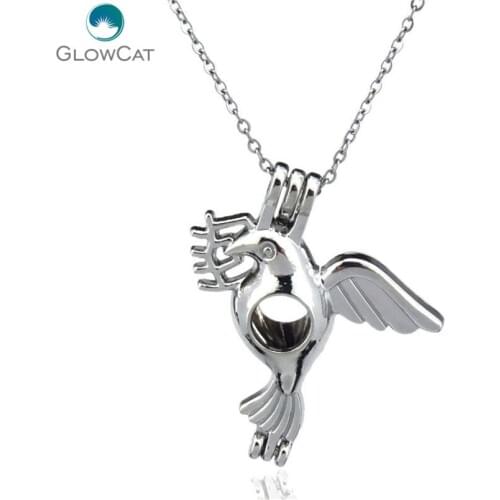 K62 Silver Tone Peace Bird Diffuser Locket Necklace Girl Aromatherapy Steel 16" Aroma Essential Oil Diffuser Locket