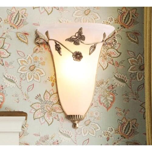 Copper simple European wall lamp living room background wall lamp simple bedroom bedside aisle corridor American wall lamp