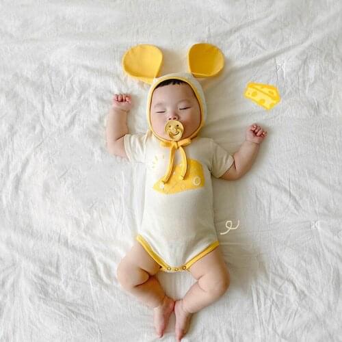 Cute Summer Baby Clothes Girl Cotton 2 Pcs Sets Cartoon Animal Mouse Short Sleeve Baby Bodysuit+3D Hat Baby Boy Clothes 0-18M