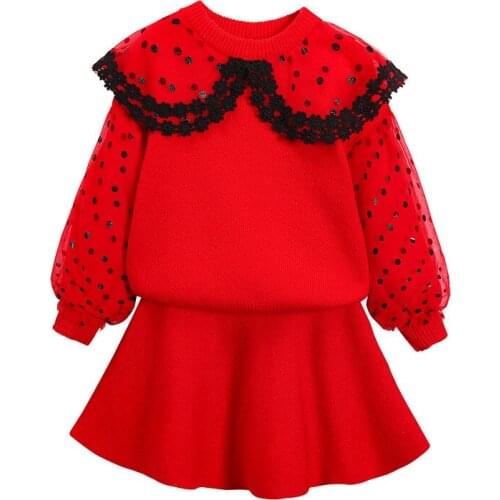 Fashion Flowers Baby Autumn Set Clothes For Knitted Costumes Girls Sweater+Short Skirt Little Girl Clothes Suit Kid 2 5 6 7 8 9
