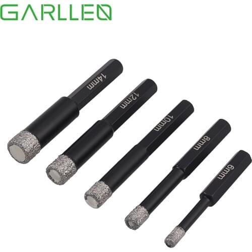 GARLLEN 5Pcs Dry Cut Diamond Drill Bit 6-14mm Hexagonal Shank Diamond Drill Wet/Dry Brazed Hole Saw Porcelain Glass Ceramic Tile