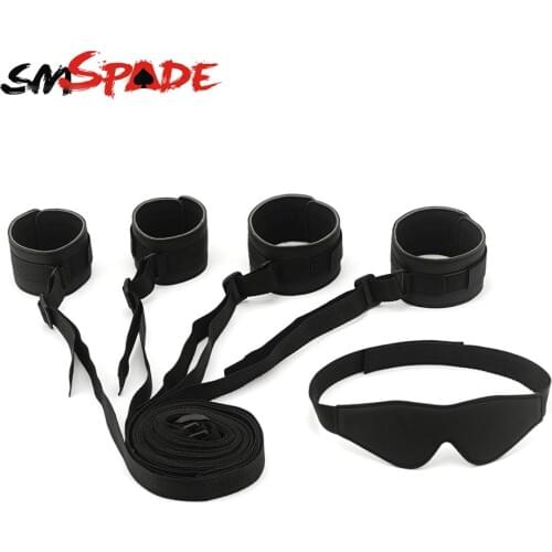 Smspade Black Under Bed Bondage System BDSM Restraints Kit Handcuffs & Ankle Cuffs Slave Fetish Sex Toys for Couples Adult Games