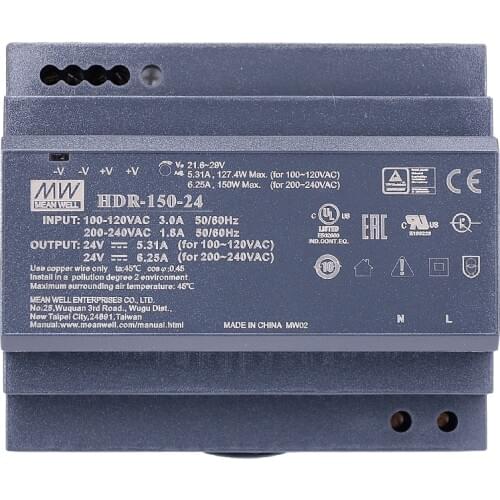 Original Mean Well HDR-150-24 meanwell 24V DC 6.25A 150W Ultra Slim Step Shape DIN Rail Power Supply