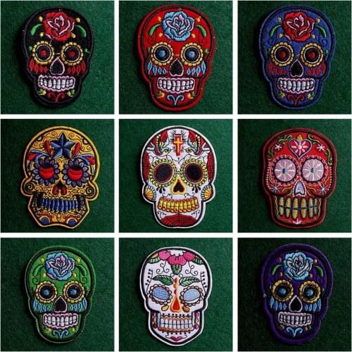 2PCs/Lot Mexican Style Skull Patch Iron On Patches On Clothes Punk Patches For Clothing Stickers Embroidery Patch Stripes Badges