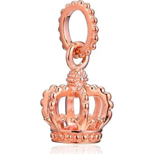 Rose Gold Plated Crown Charm Berloque 925 Sterling Silver Dangle Beads for Jewelry Making Fits Original Bracelets DIY