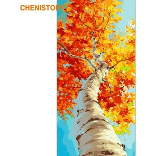 CHENISTORY Frame Autumn Yellow Tree DIY Painting By Numbers Large Size Landscape Acrylic Paint On Canvas For Living Room Artwork