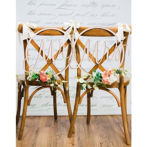 Wedding Chair Signs Hoop Style for Mt & Mrs Wedding Chairs, Floral Hoop Calligraphy Wooden Hanging Signs Set 2pcs/lot